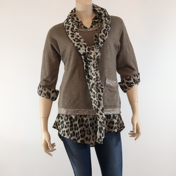M Made in Italy 3 Piece Layered Leopard Print Top - Picture 1 of 7